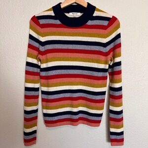 Madewell Rainbow Striped Ribbed Mock Neck Sweater Women XS